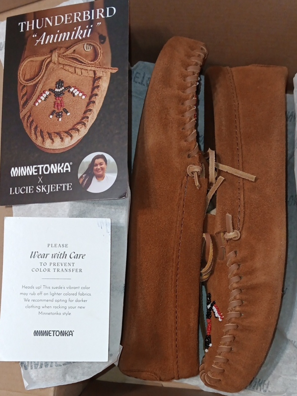 Minnetonka Mens Brown Suede Animikii Thunderbird Beaded Moccasins 10 - Picture 9 of 11